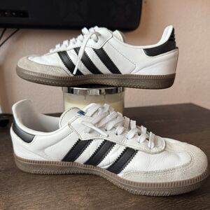 Adidas Samba Kids Size 3 US White Black Gum Leather Sneakers Shoes